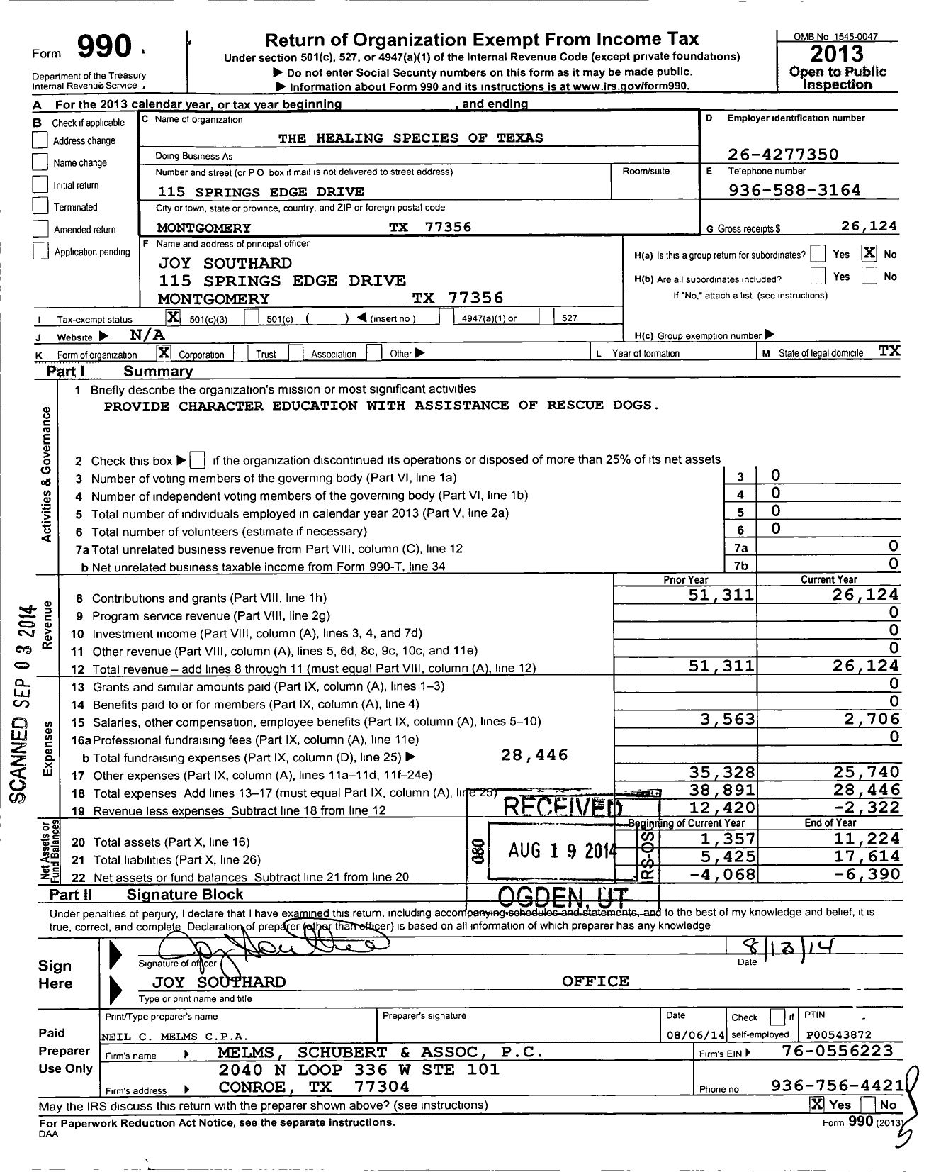 Image of first page of 2013 Form 990 for Healing Species Texas