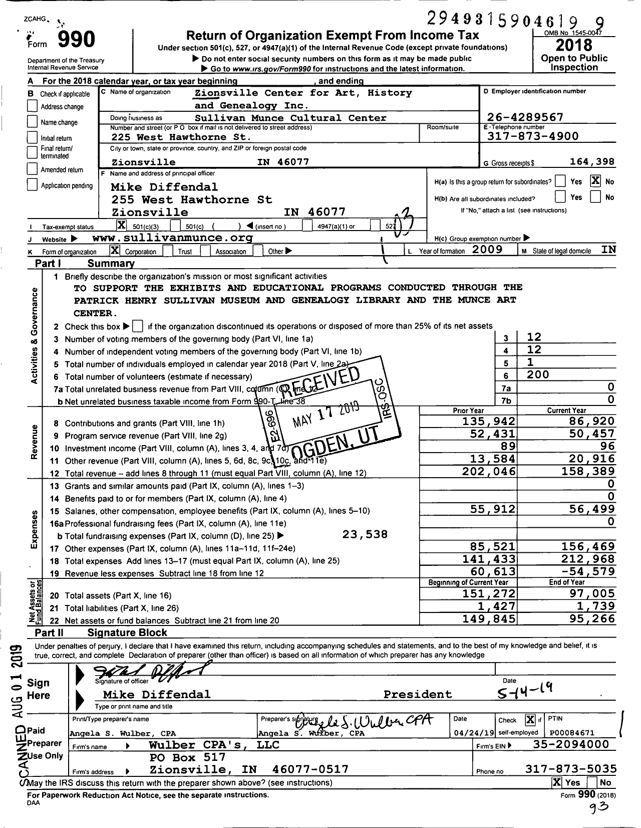 Image of first page of 2018 Form 990 for Sullivanmunce Cultural Center