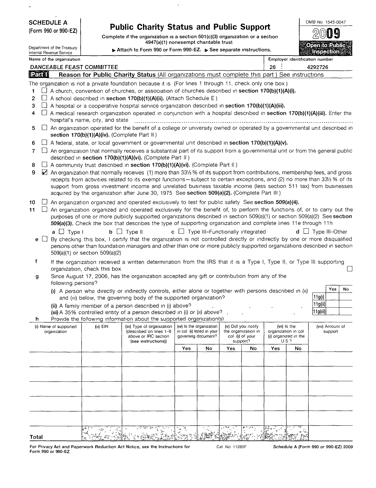 Image of first page of 2009 Form 990ER for Country Dance and Song Society / Danceable Feast Committee