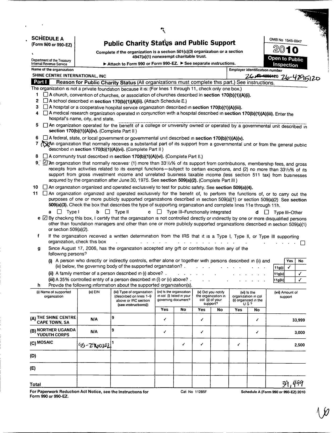 Image of first page of 2010 Form 990ER for Shine Centre International