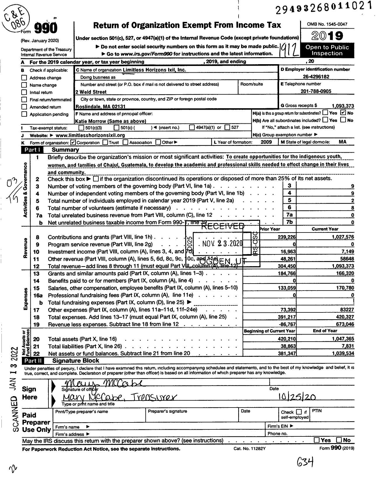 Image of first page of 2019 Form 990 for LIMITLESS HORIZONS Ixil