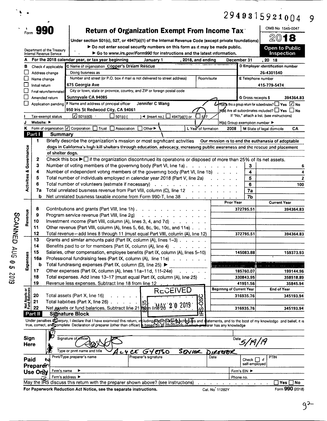 Image of first page of 2018 Form 990 for Coppers Dream Rescue