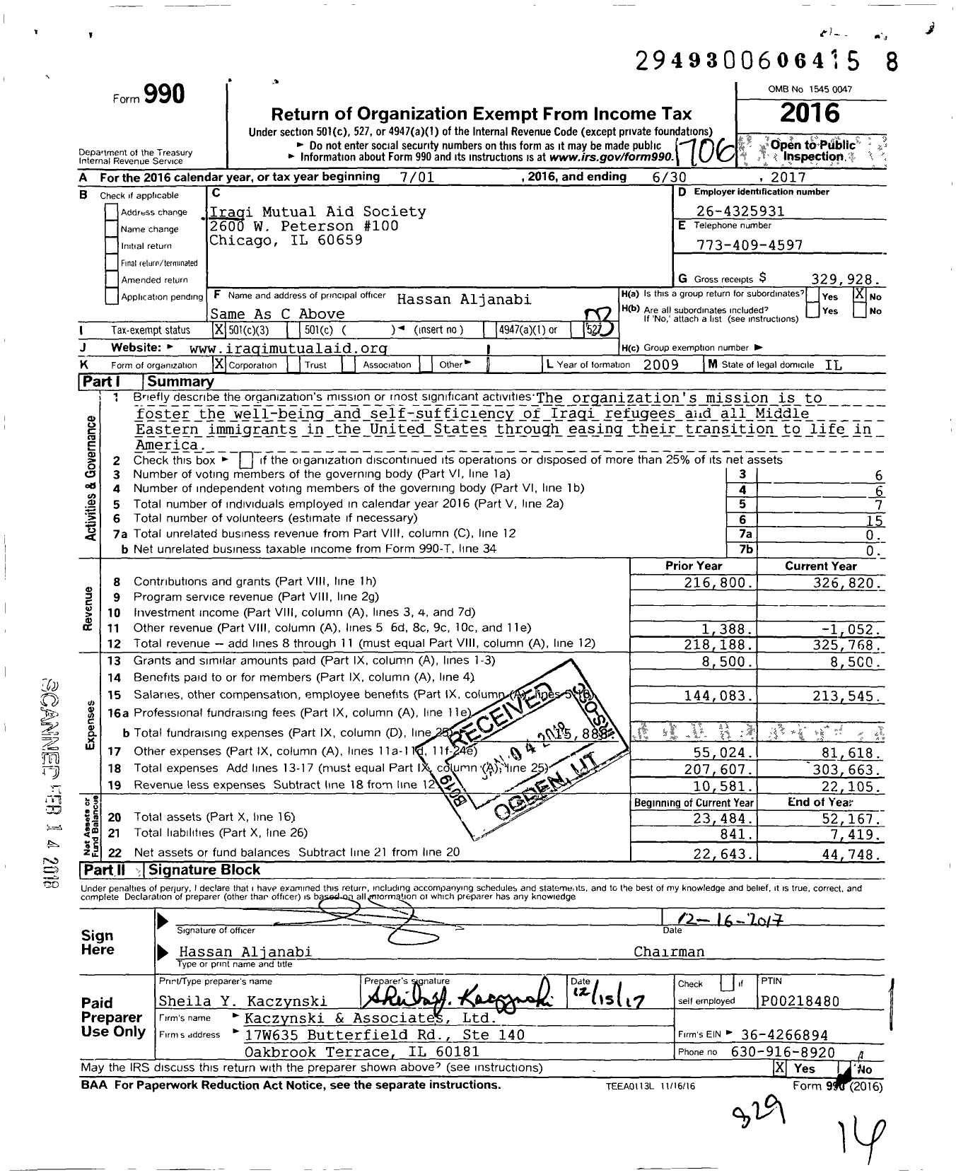 Image of first page of 2016 Form 990 for Middle Eastern Immigrant and Refugee Alliance