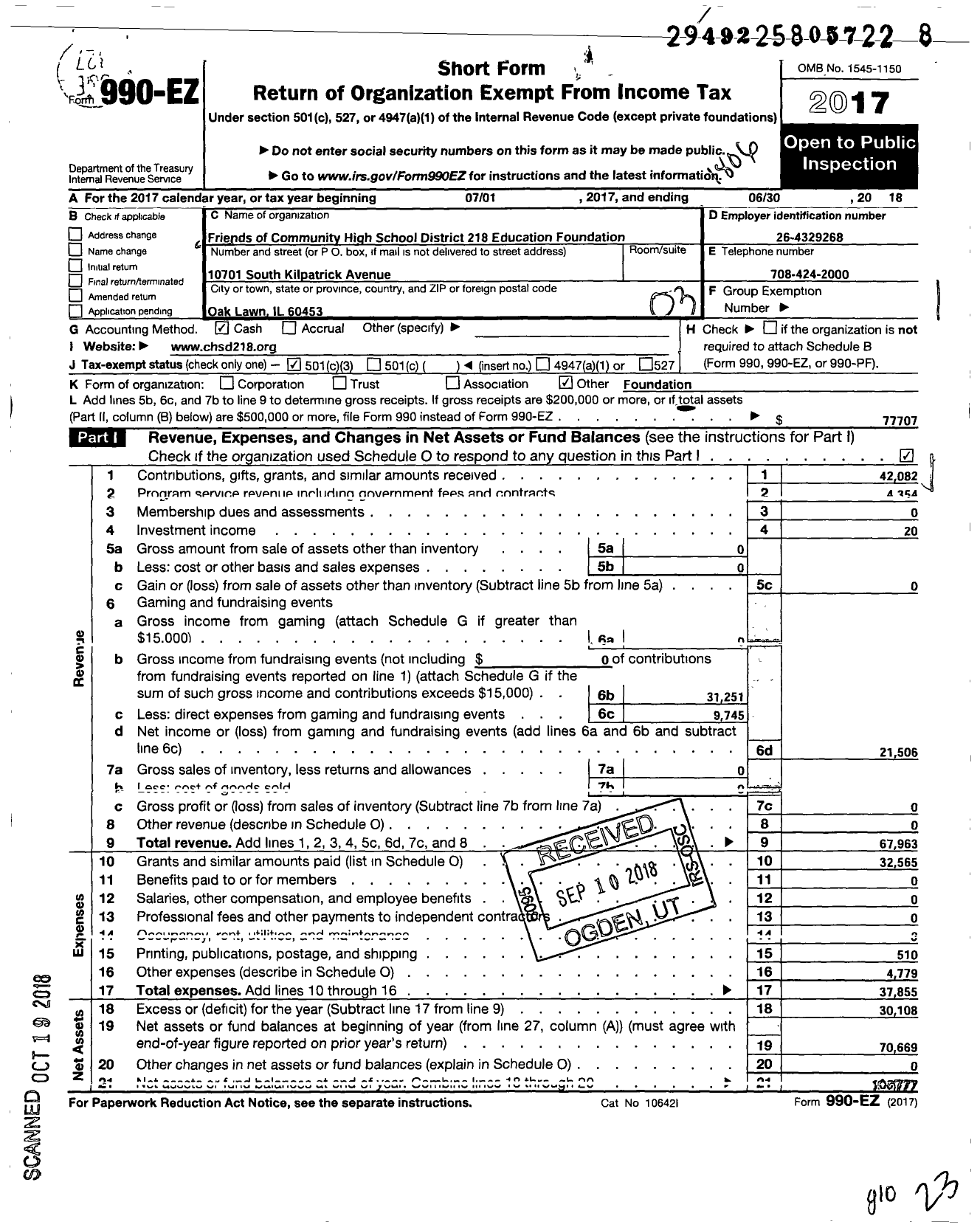 Image of first page of 2017 Form 990EZ for Friends of Community High School District 218 Education Foundation