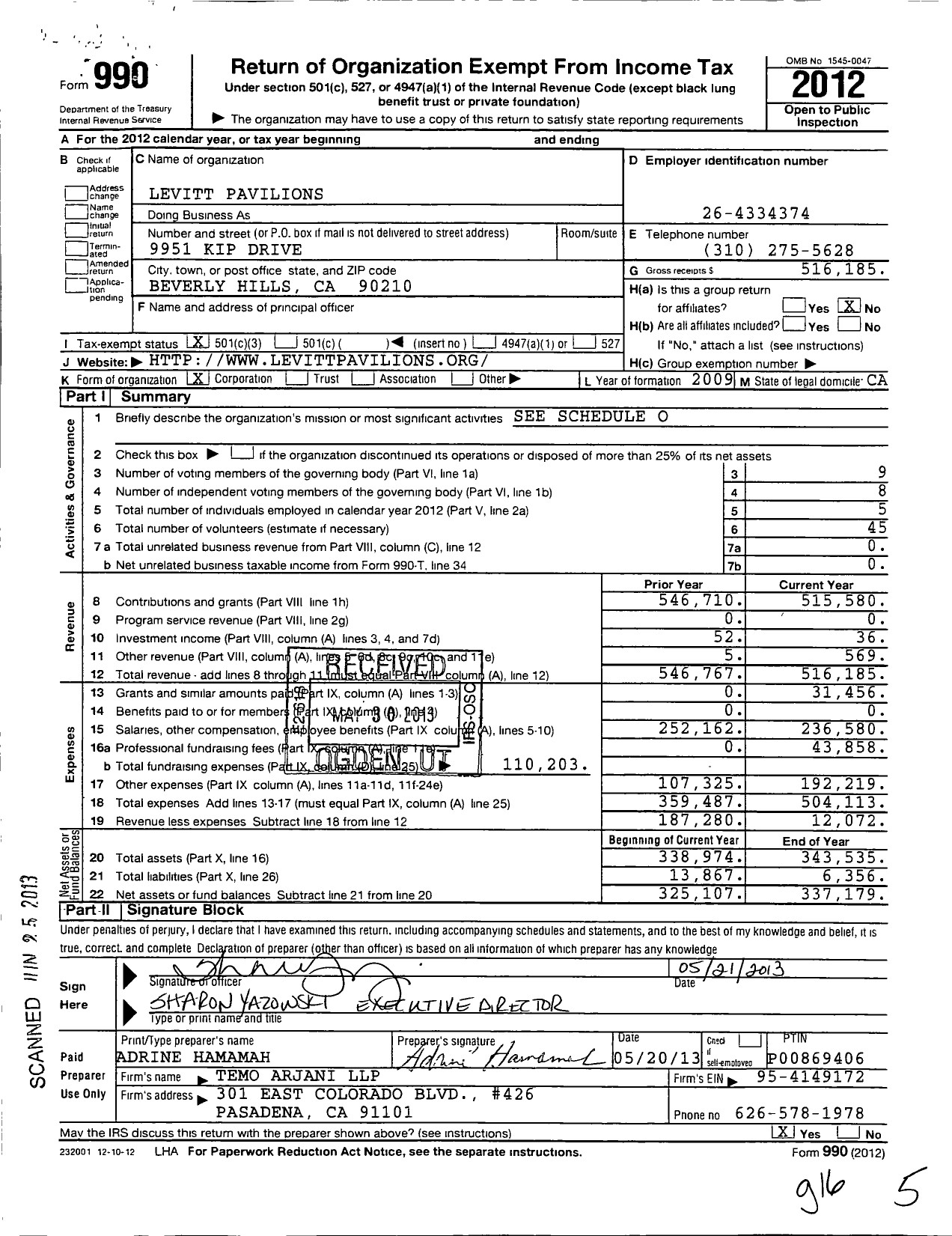 Image of first page of 2012 Form 990 for Levitt Pavilions