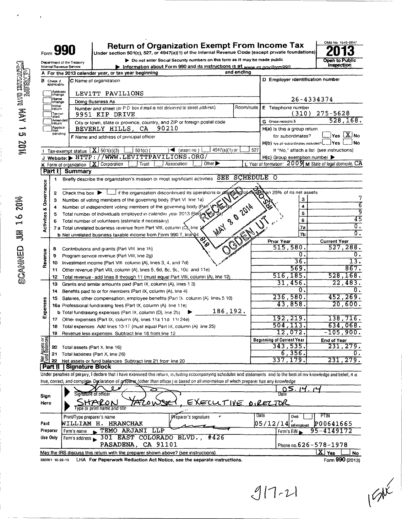 Image of first page of 2013 Form 990 for Levitt Pavilions