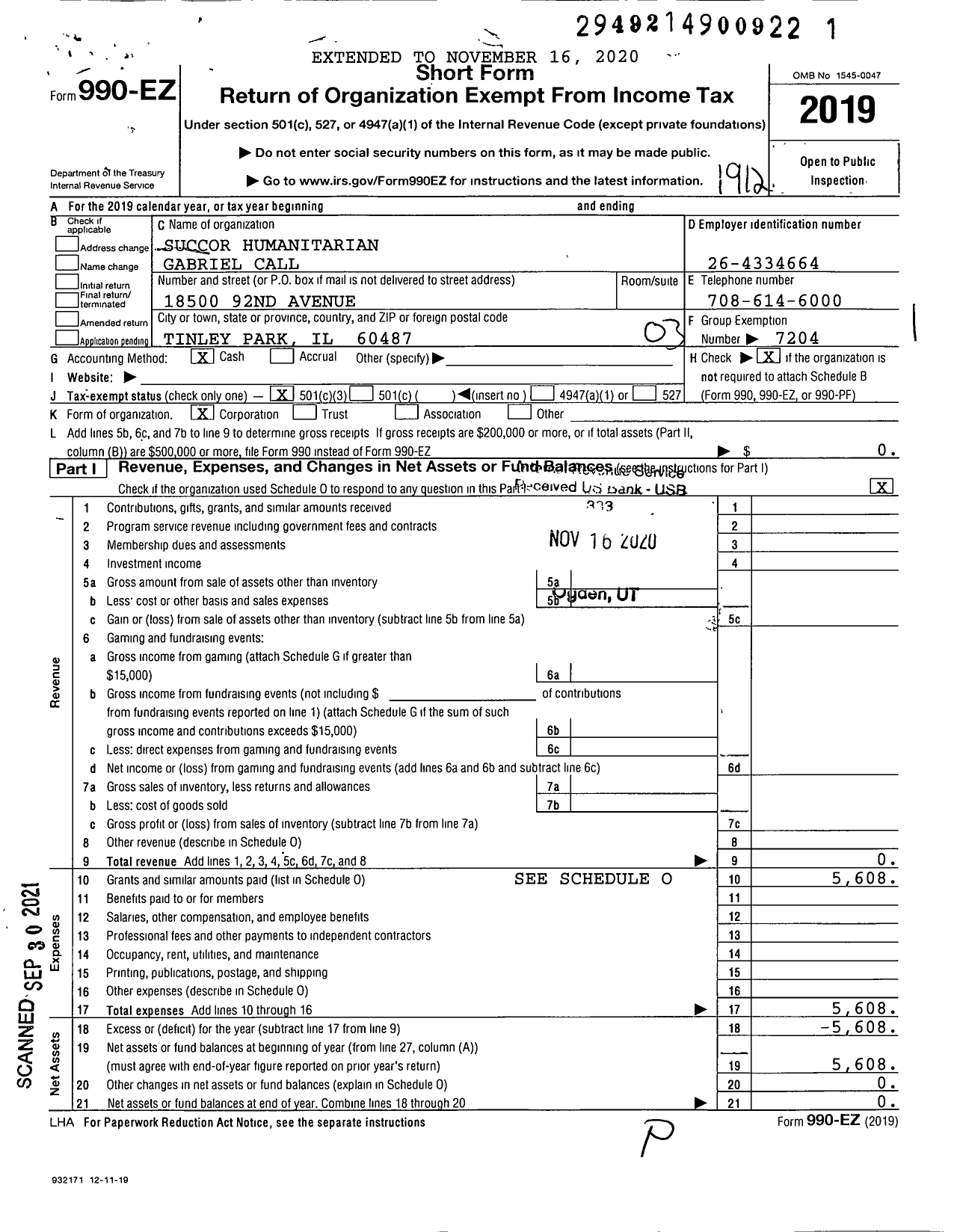 Image of first page of 2019 Form 990EZ for Robb Thompson Ministries