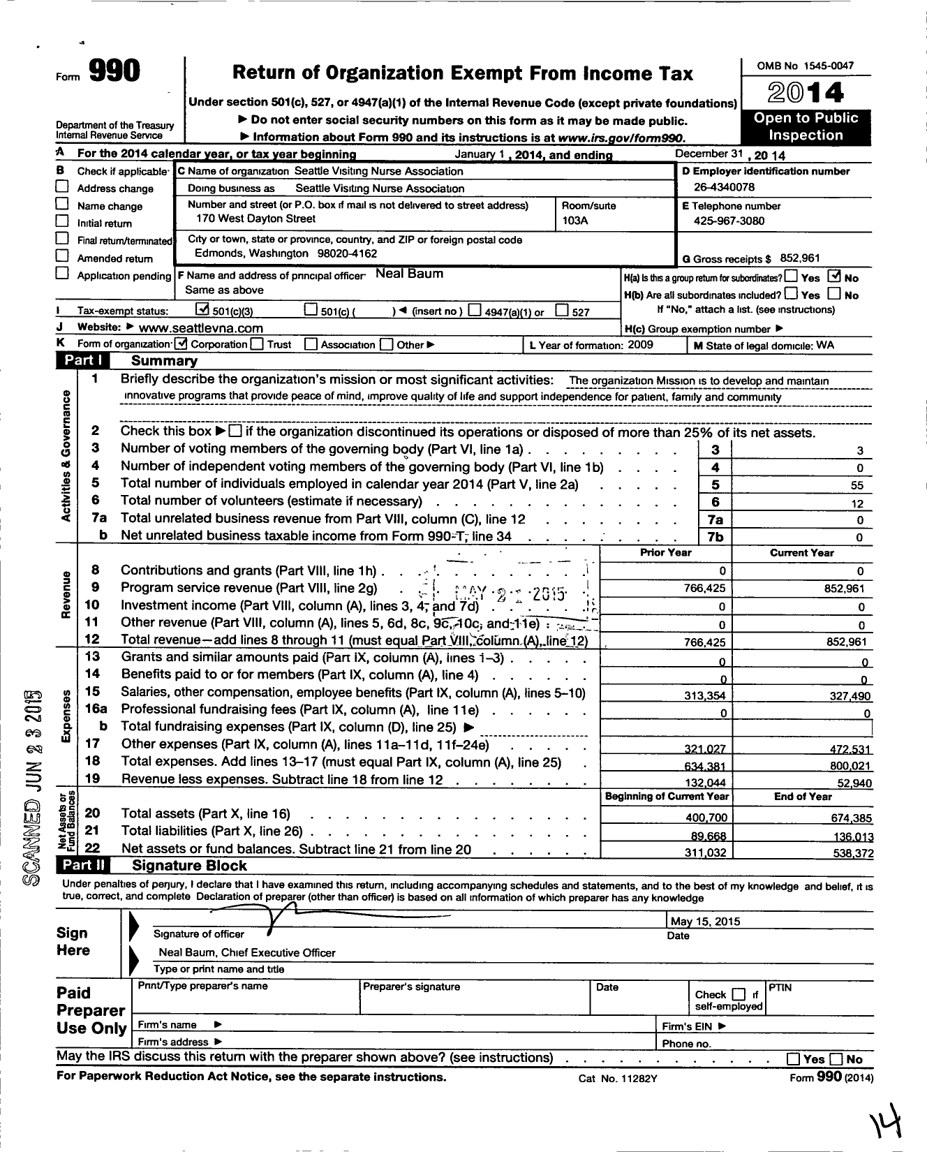 Image of first page of 2014 Form 990 for Americacares Foundation