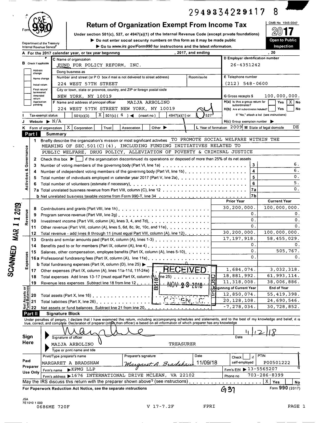 Image of first page of 2017 Form 990O for Fund For Policy Reform