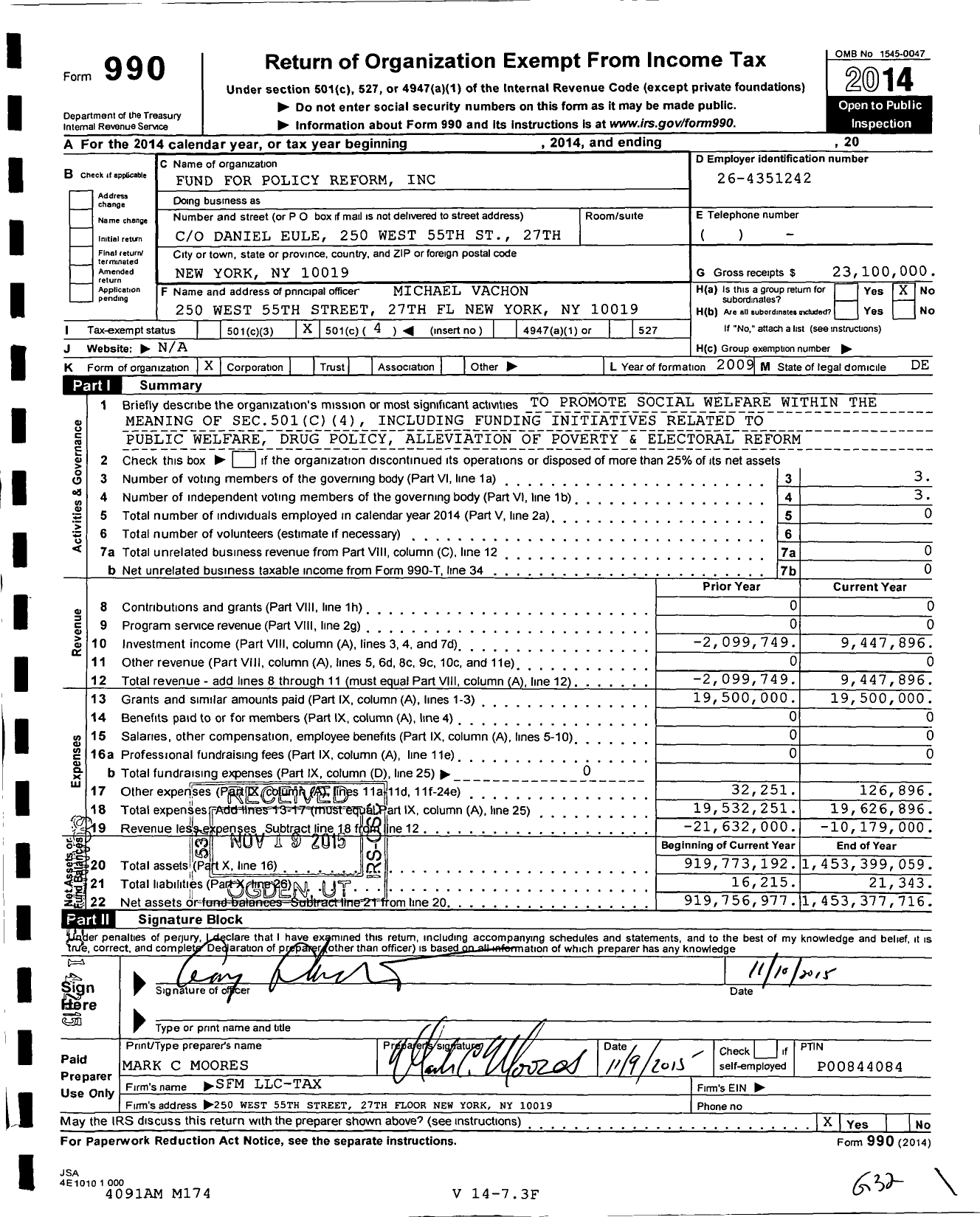 Image of first page of 2014 Form 990O for Fund For Policy Reform