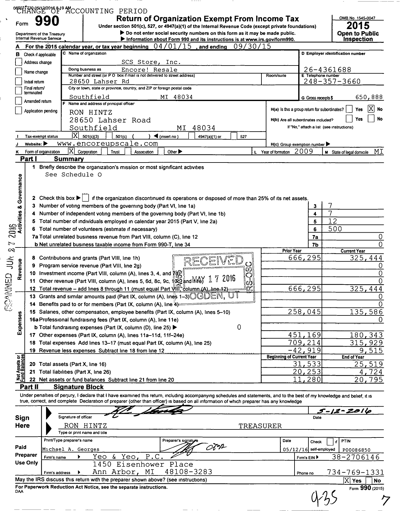 Image of first page of 2014 Form 990 for Encore Resale