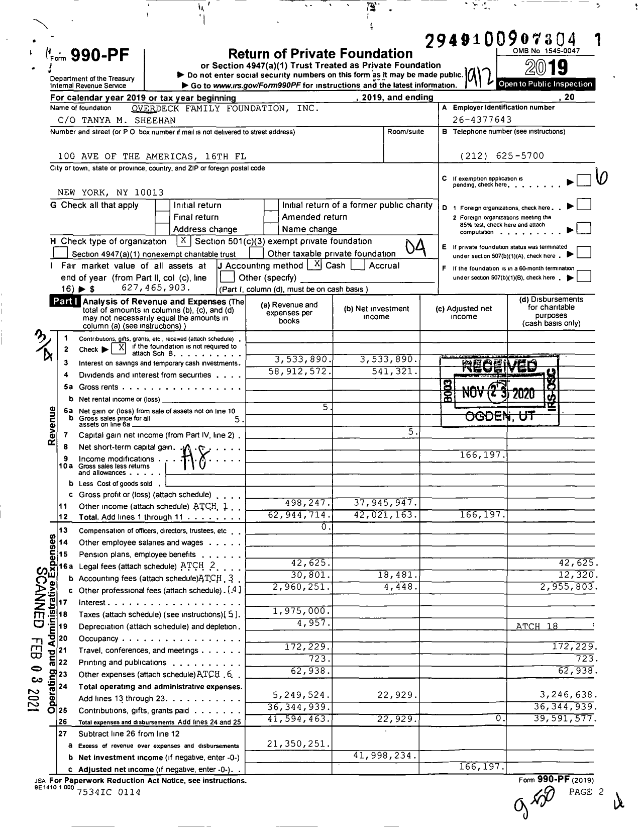 Image of first page of 2019 Form 990PF for Overdeck Family Foundation