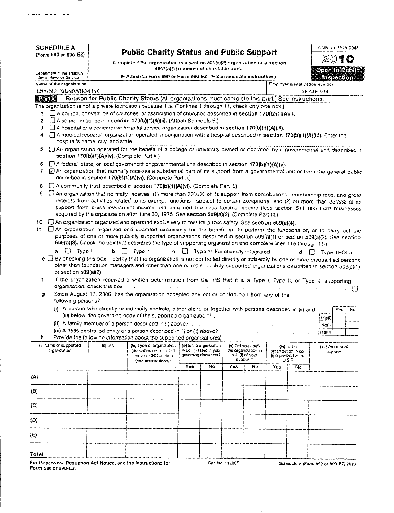 Image of first page of 2010 Form 990R for Enyi MD Foundation