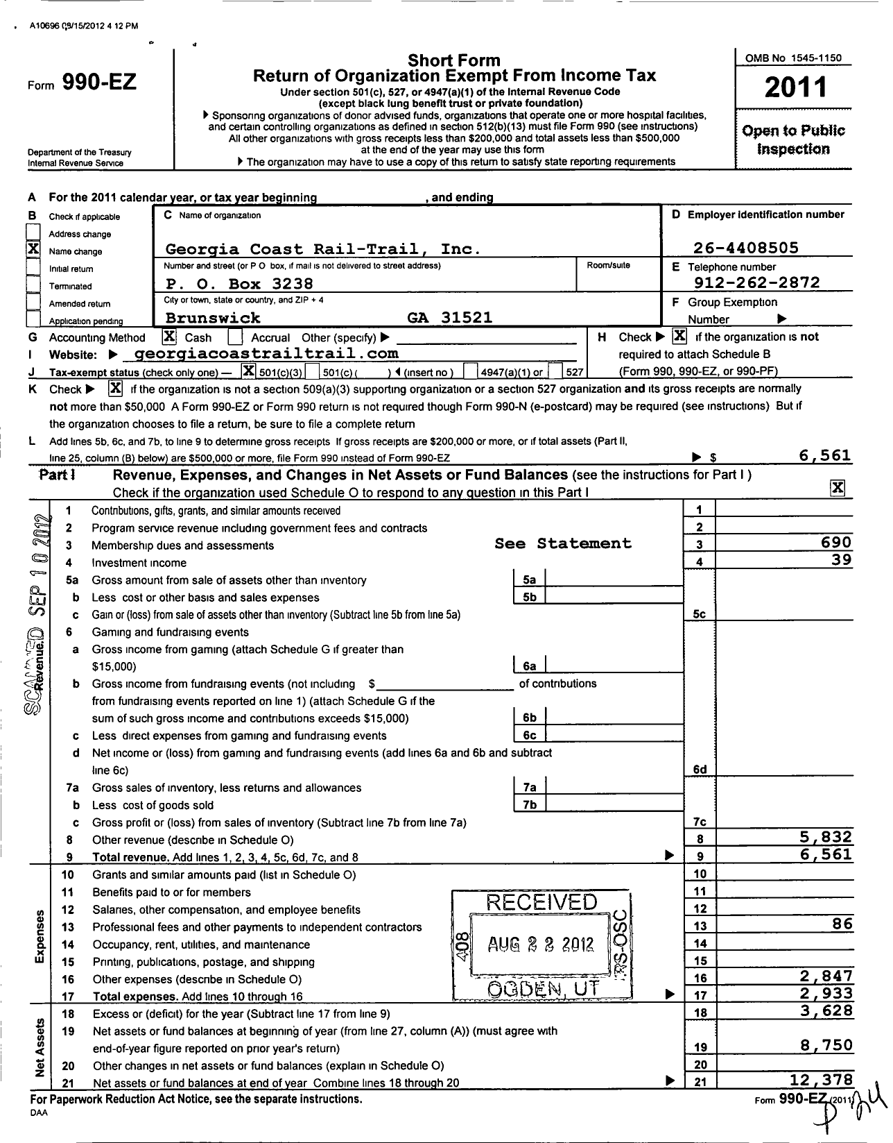 Image of first page of 2011 Form 990EZ for Georgia Coast Rail-Trail