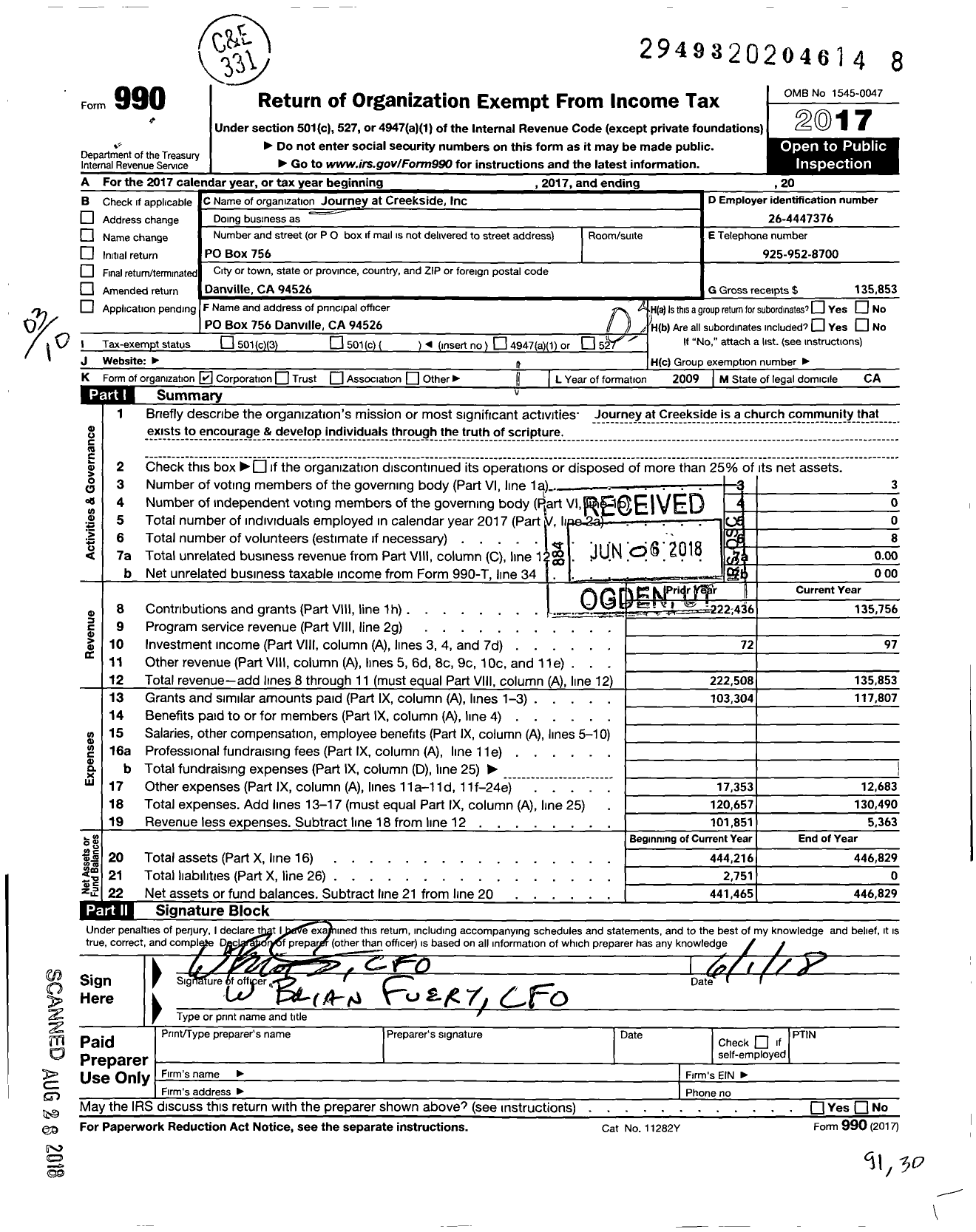 Image of first page of 2017 Form 990 for Journey at Creekside