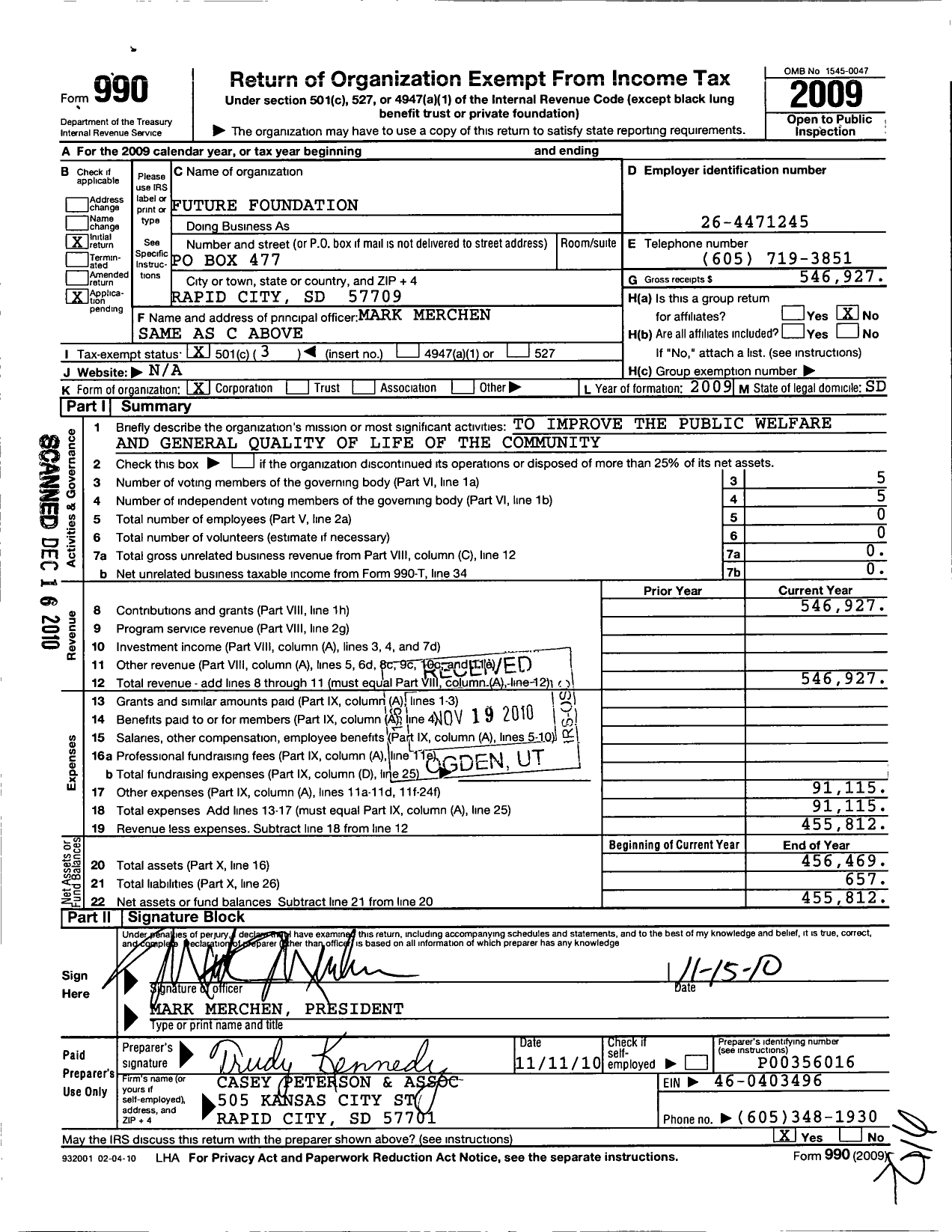 Image of first page of 2009 Form 990 for Future Foundation