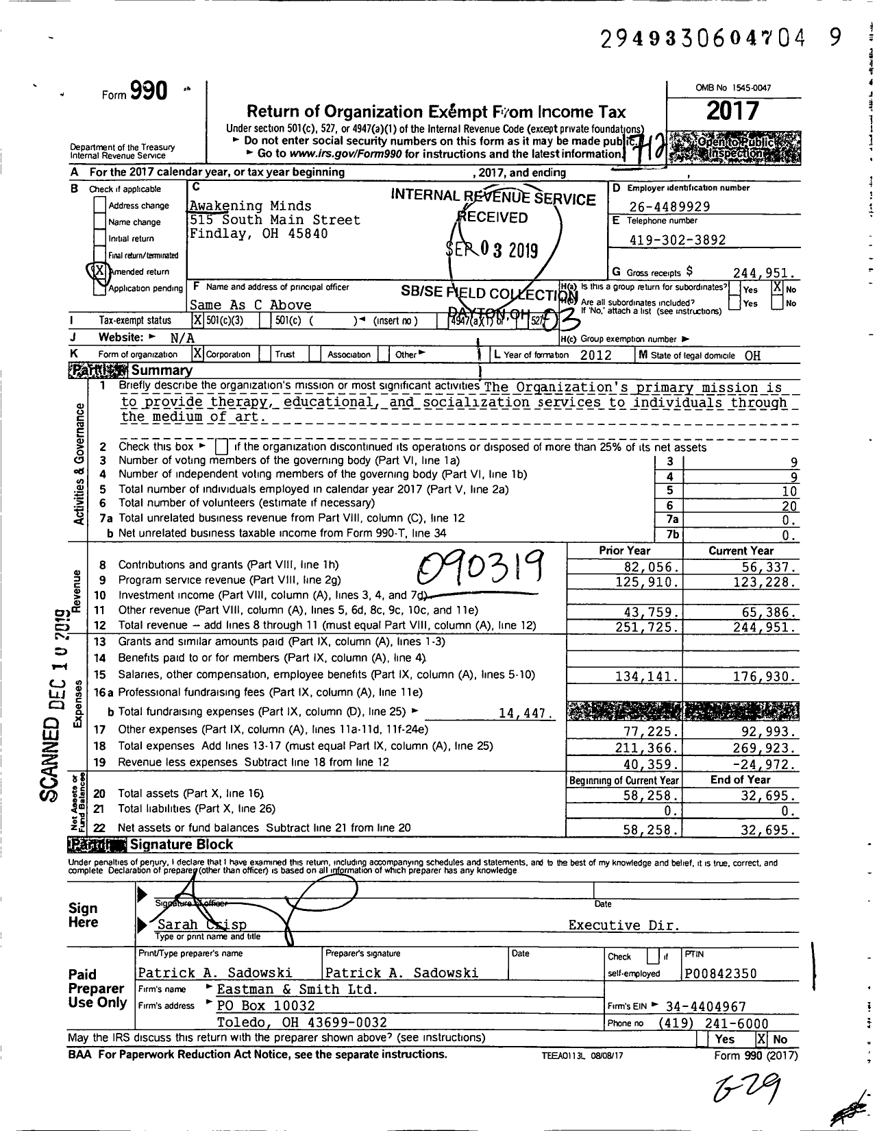 Image of first page of 2017 Form 990 for Awakening Minds