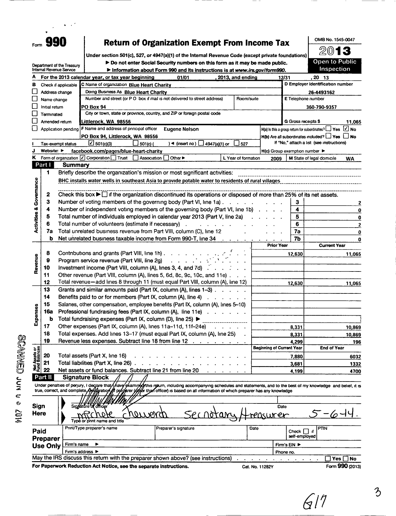 Image of first page of 2013 Form 990 for Blue Heart Charity