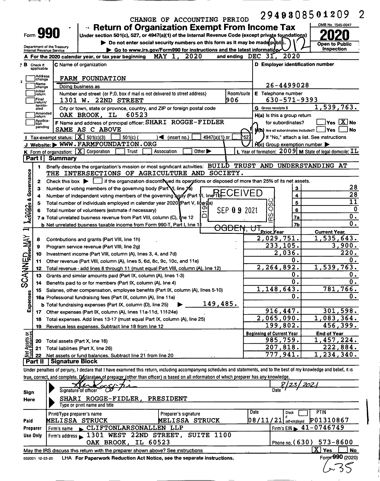 Image of first page of 2020 Form 990 for Farm Foundation