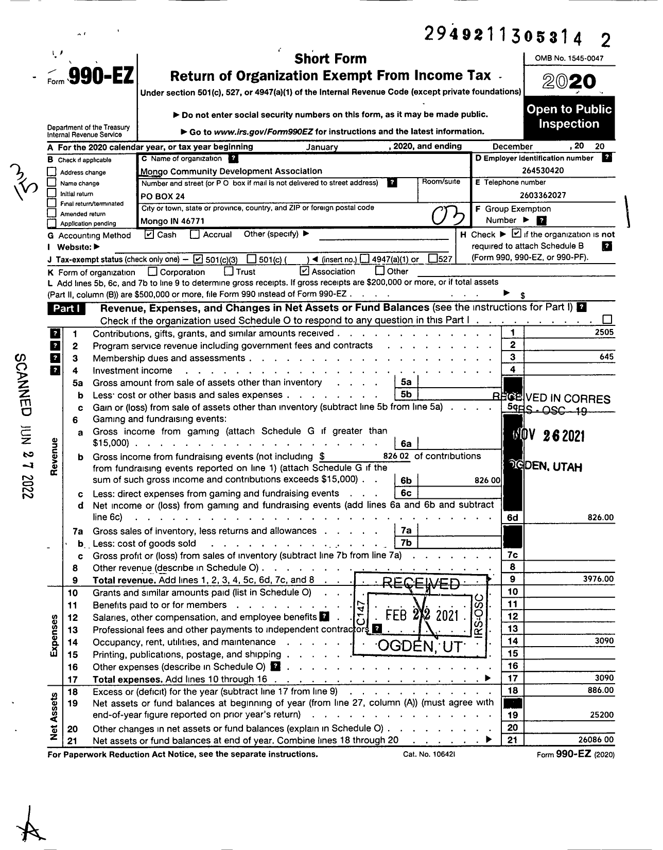 Image of first page of 2020 Form 990EZ for Mongo Community Development Association