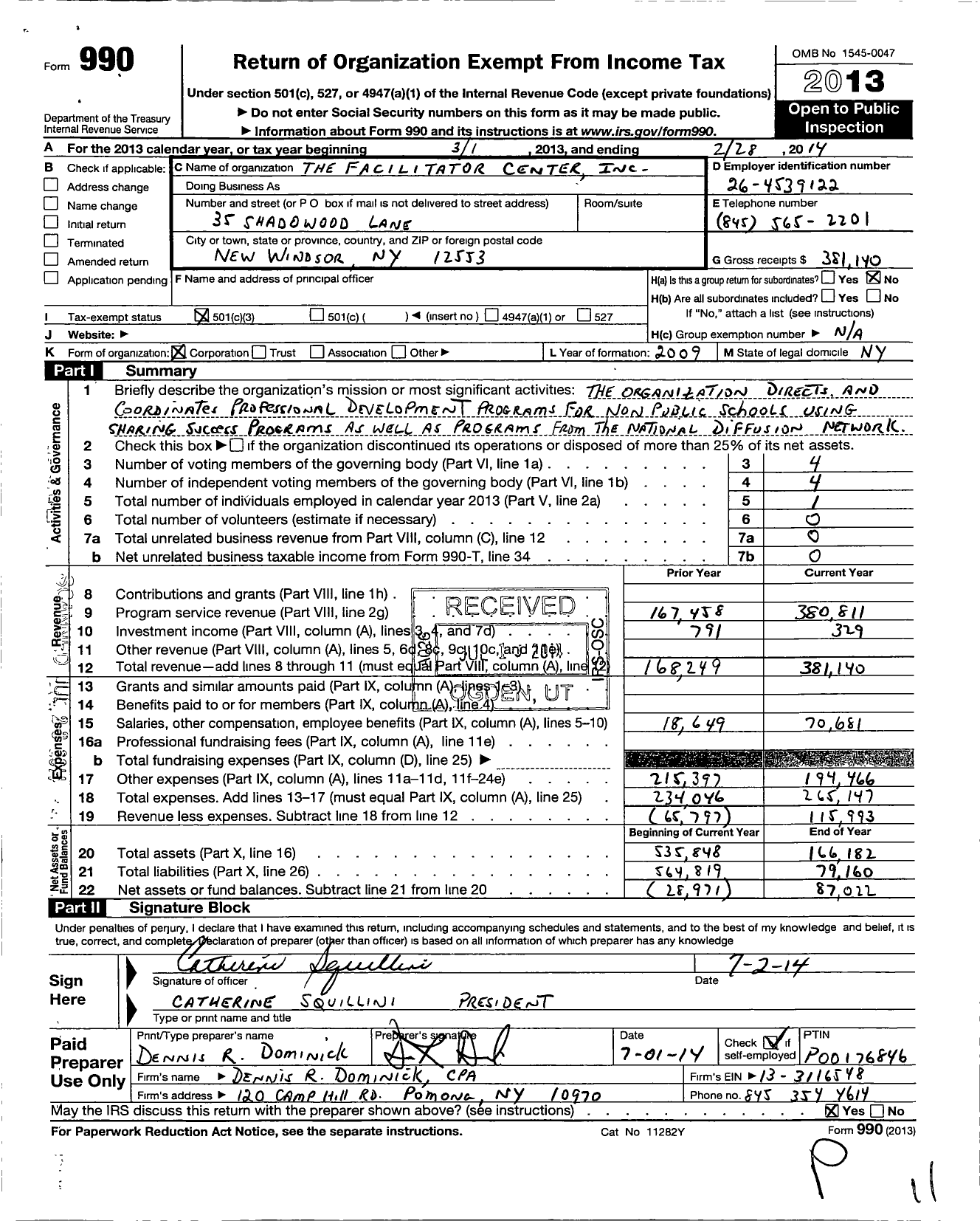 Image of first page of 2013 Form 990 for Facilitator Center