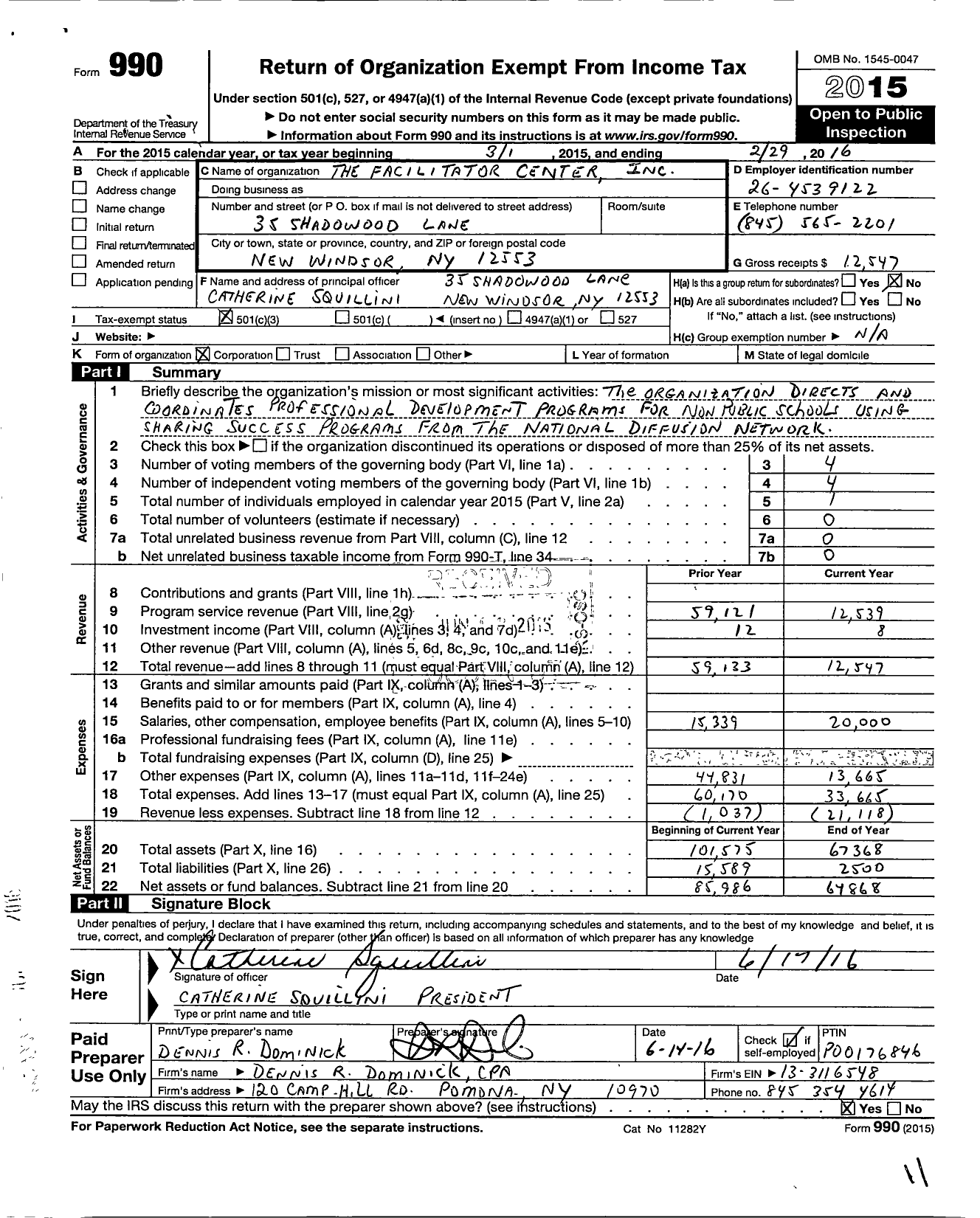 Image of first page of 2015 Form 990 for Facilitator Center