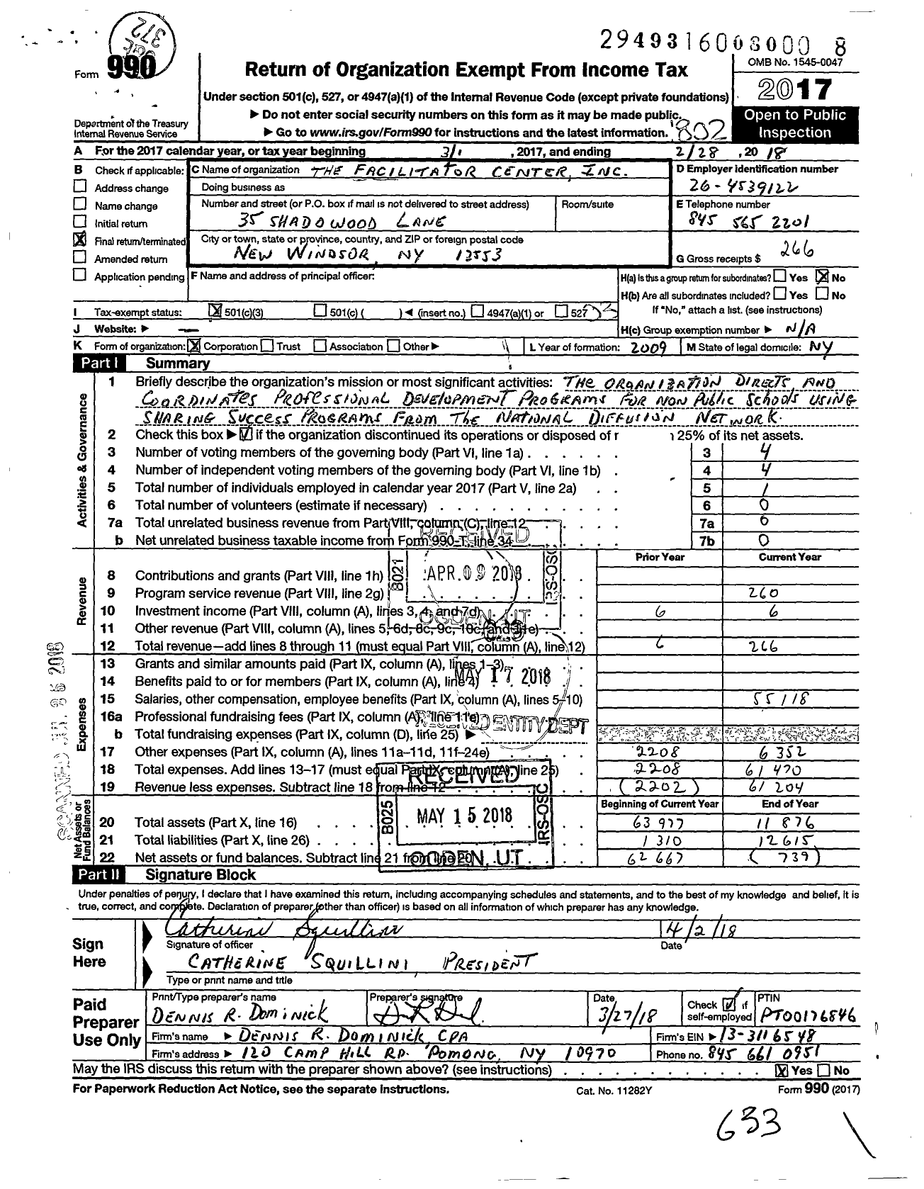 Image of first page of 2017 Form 990 for Facilitator Center