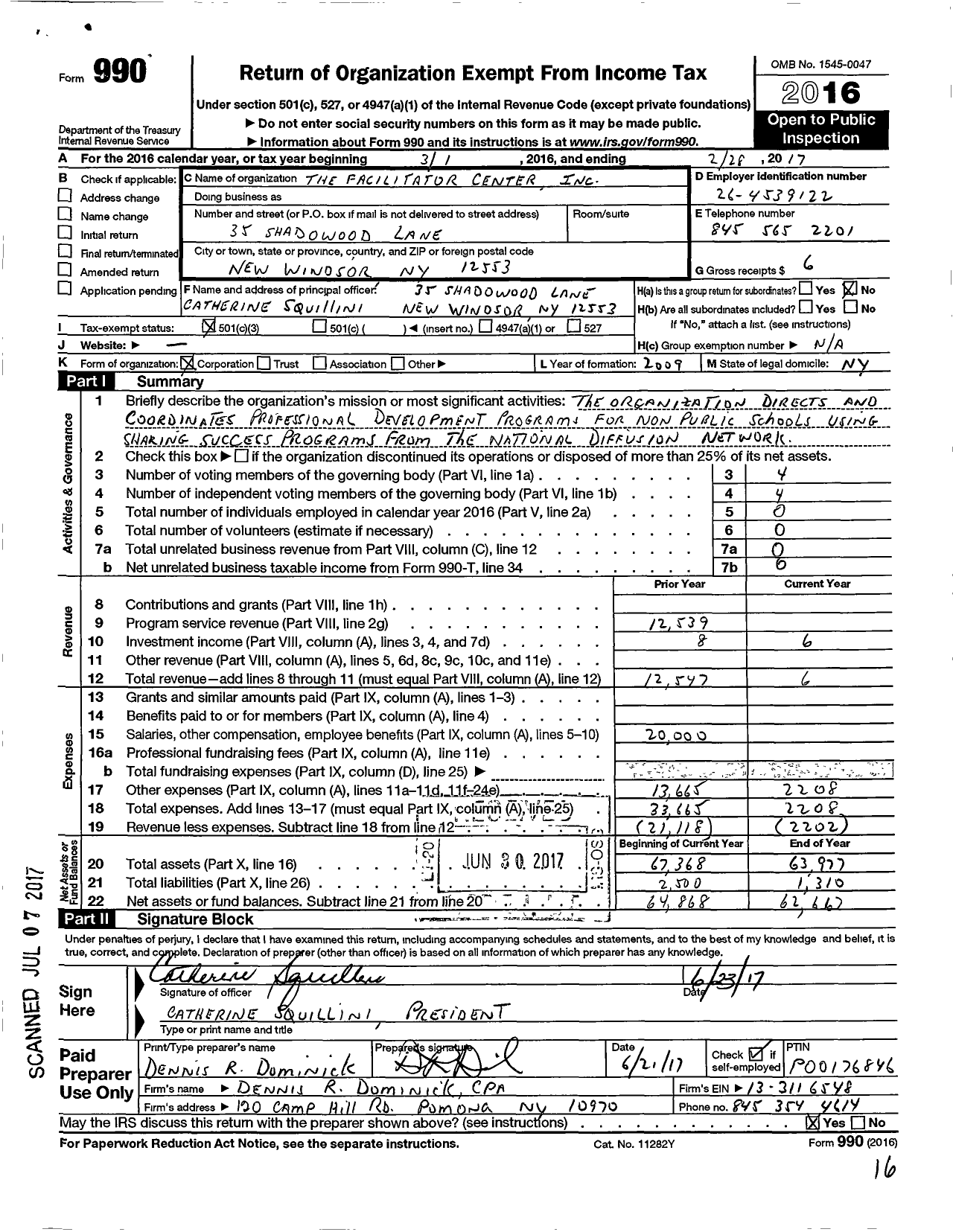 Image of first page of 2016 Form 990 for Facilitator Center