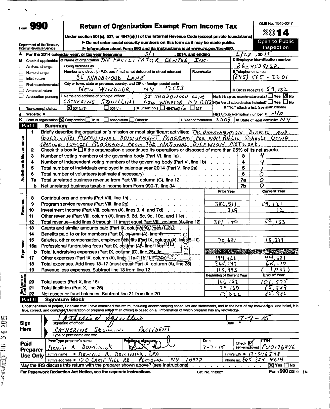 Image of first page of 2014 Form 990 for Facilitator Center