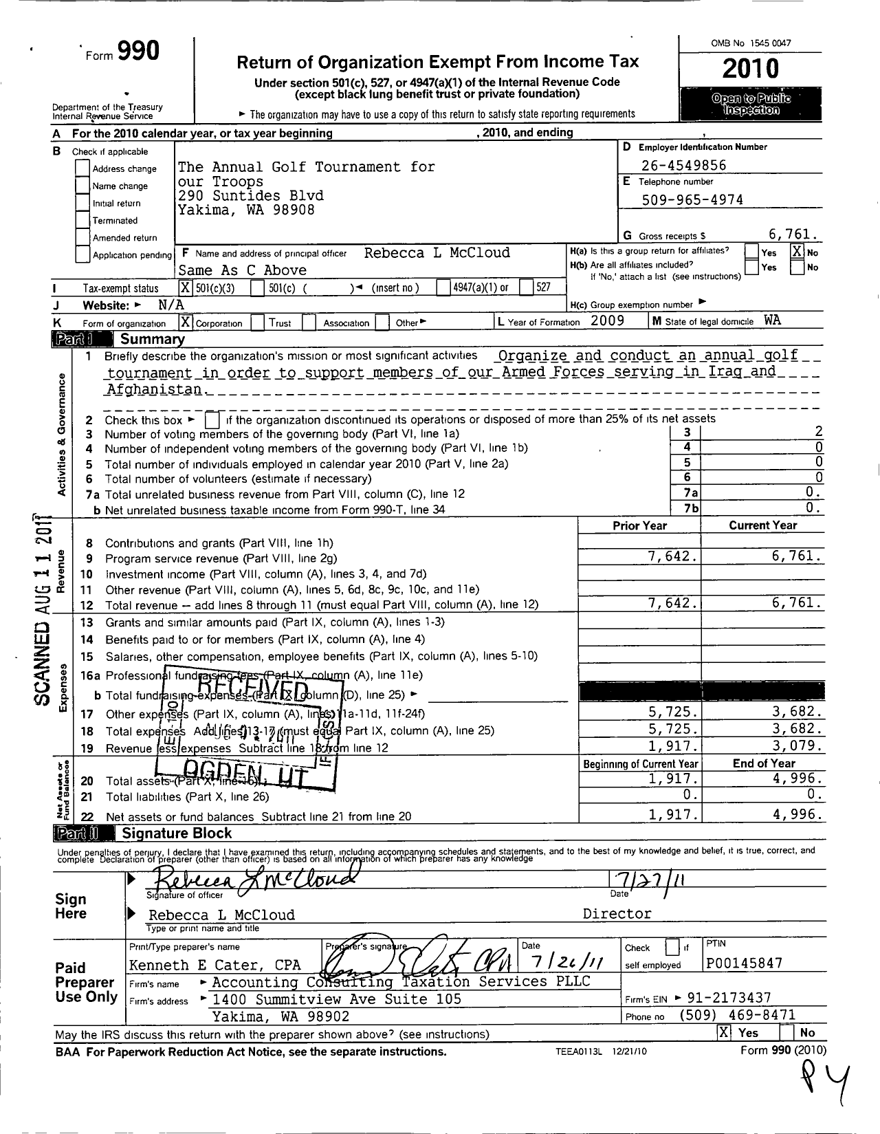 Image of first page of 2010 Form 990 for Combat Veterans United