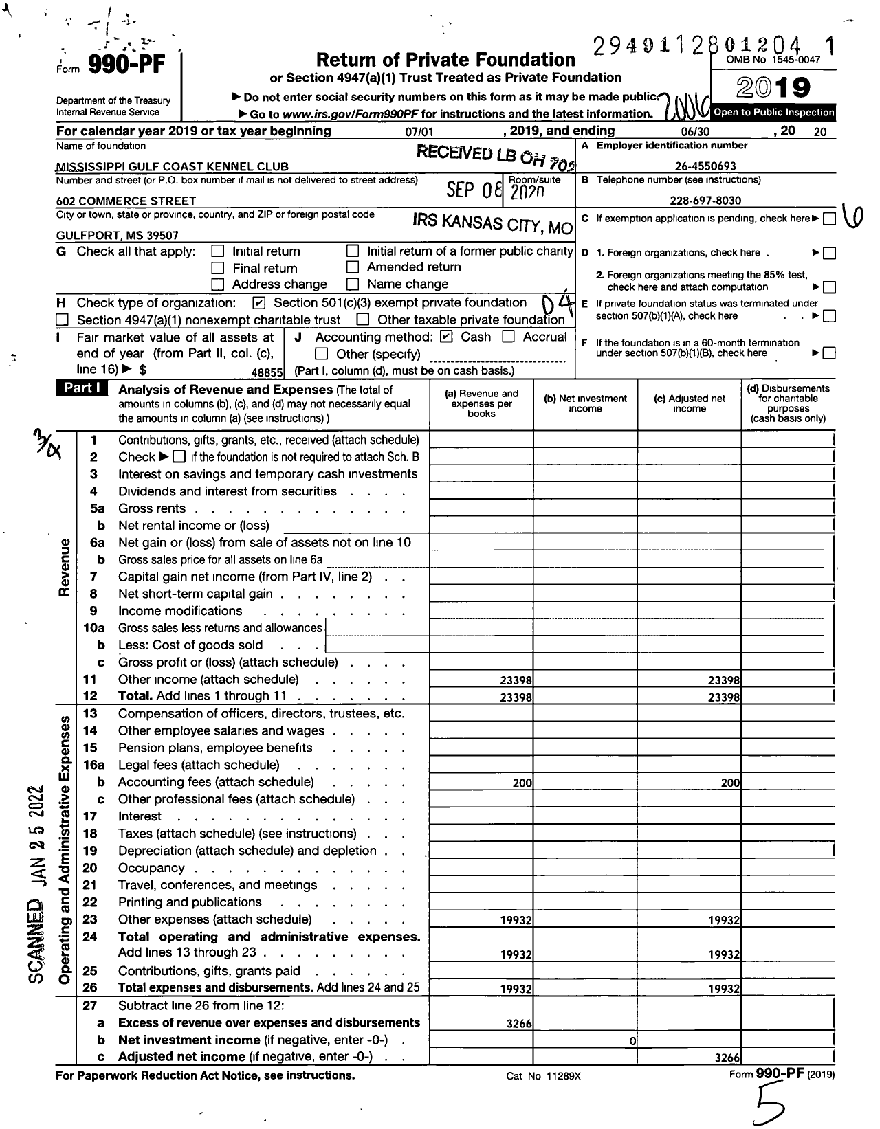 Image of first page of 2019 Form 990PF for Mississippi Gulf Coast Kennel Club