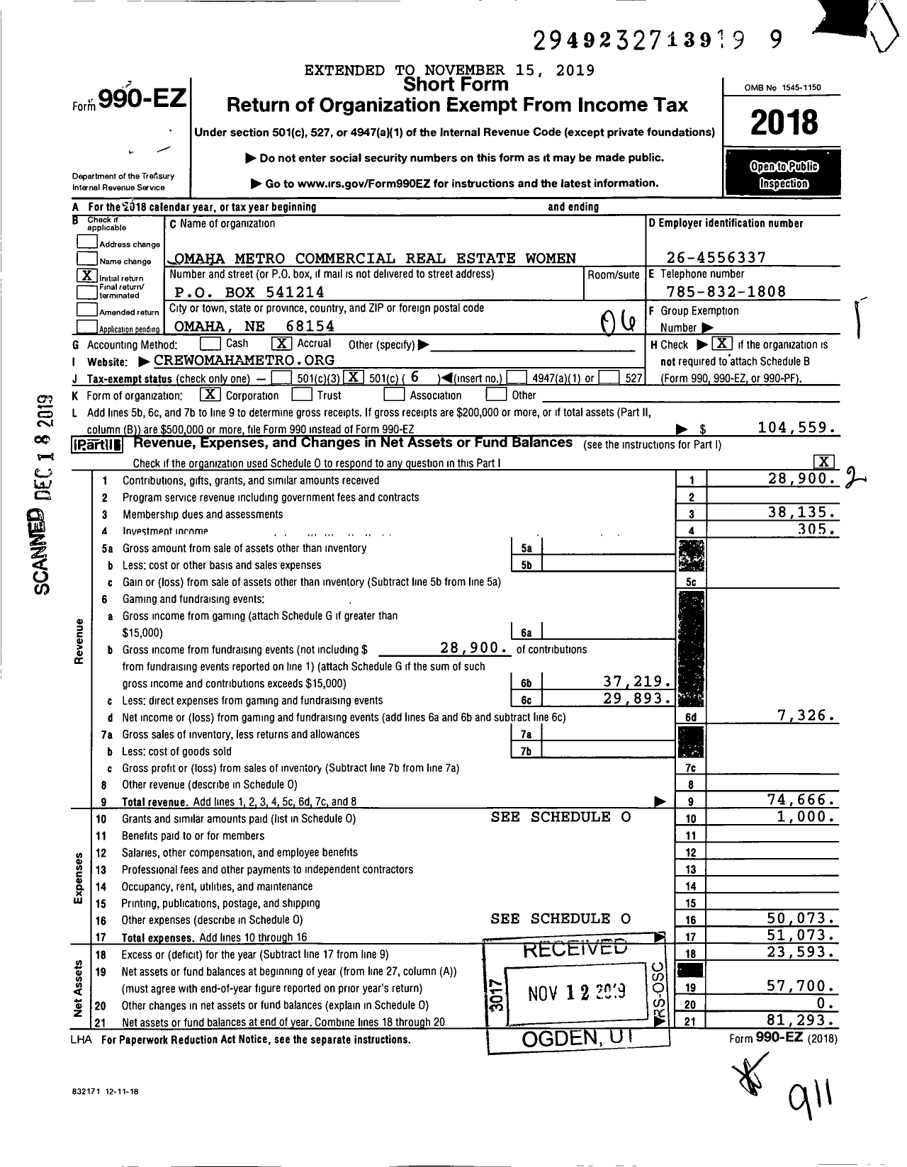 Image of first page of 2018 Form 990EO for Omaha Metro Commercial Real Estate Women