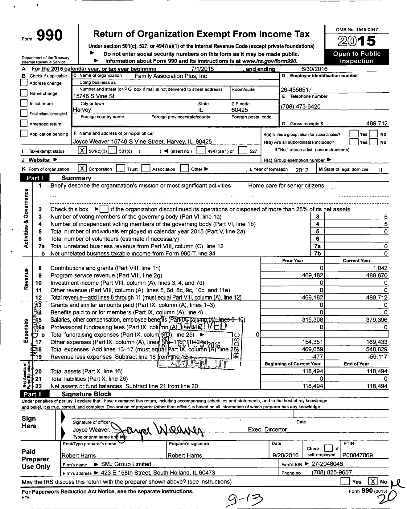 Image of first page of 2015 Form 990 for Family Association Plus