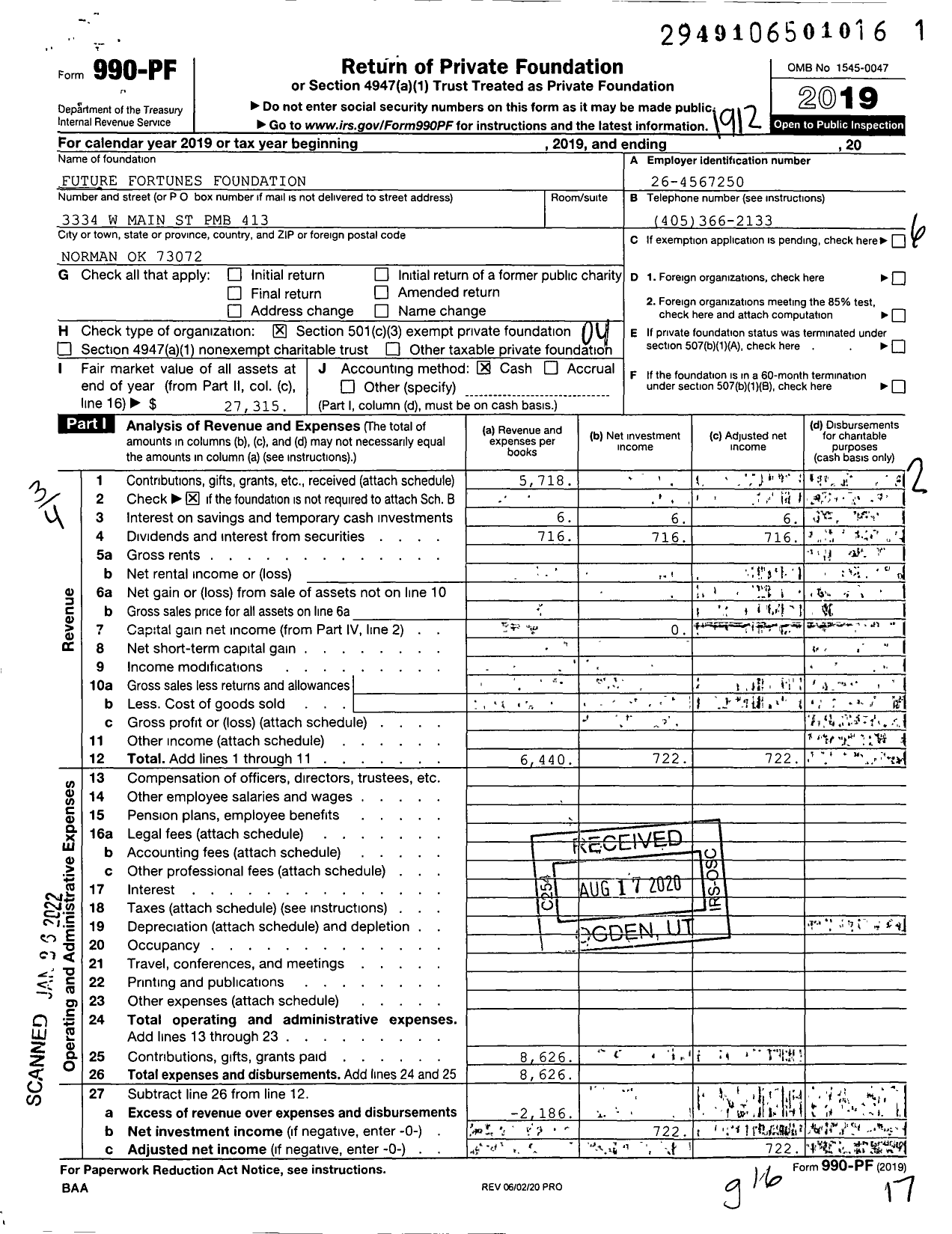 Image of first page of 2019 Form 990PF for Future Fortunes Foundation