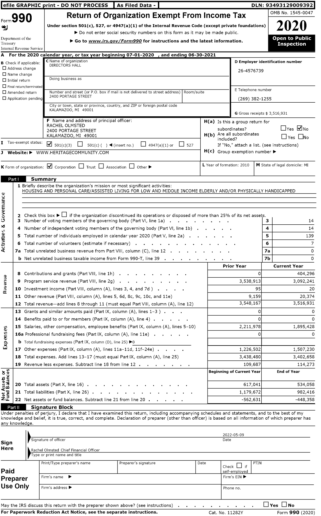 Image of first page of 2020 Form 990 for Hawthorn Landing