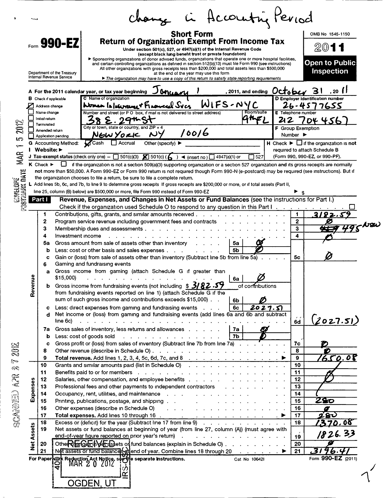 Image of first page of 2010 Form 990EO for Women in Insurance and Financial SVCS Wifs Nyc