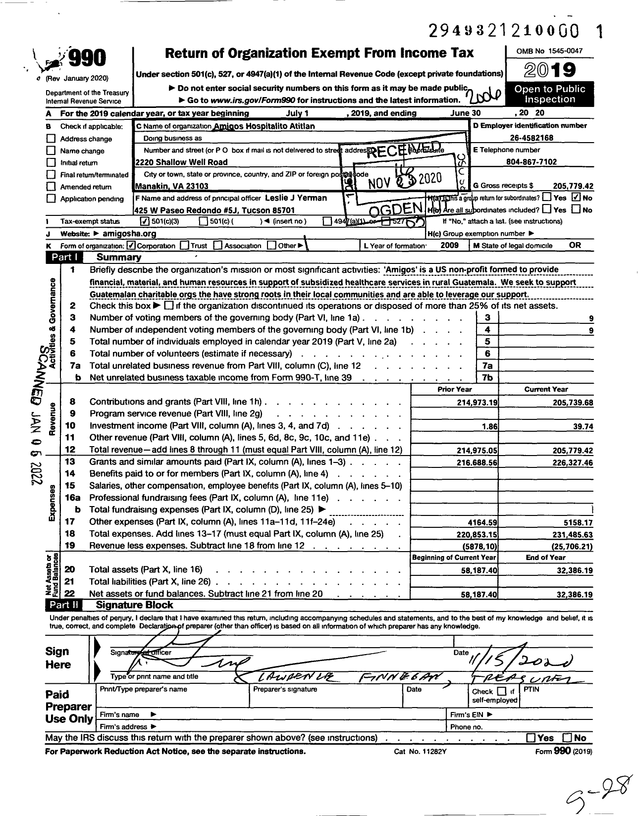 Image of first page of 2019 Form 990 for Amigos Hospitalito Atitlan