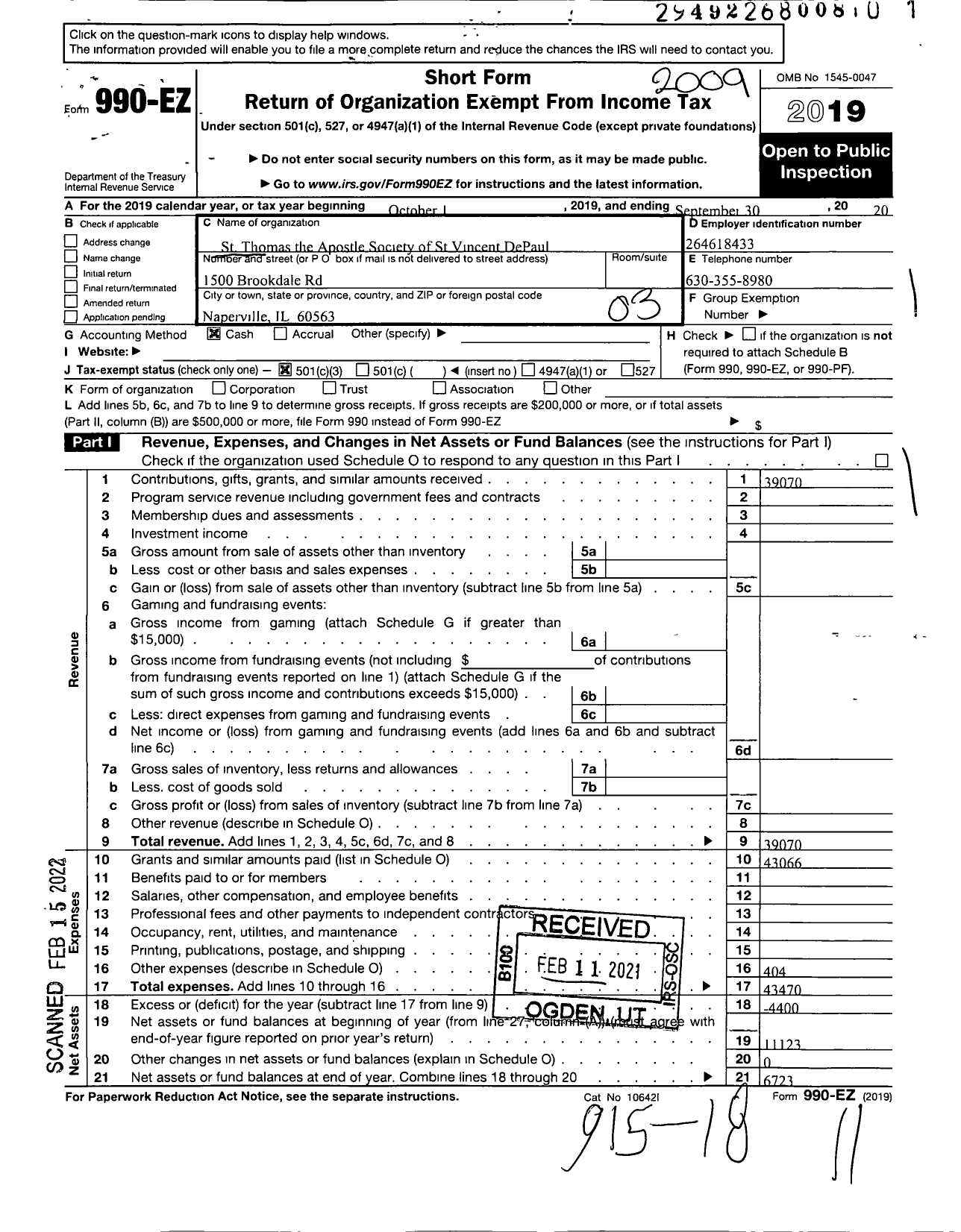 Image of first page of 2019 Form 990EZ for St Thomas the Apostle Conference