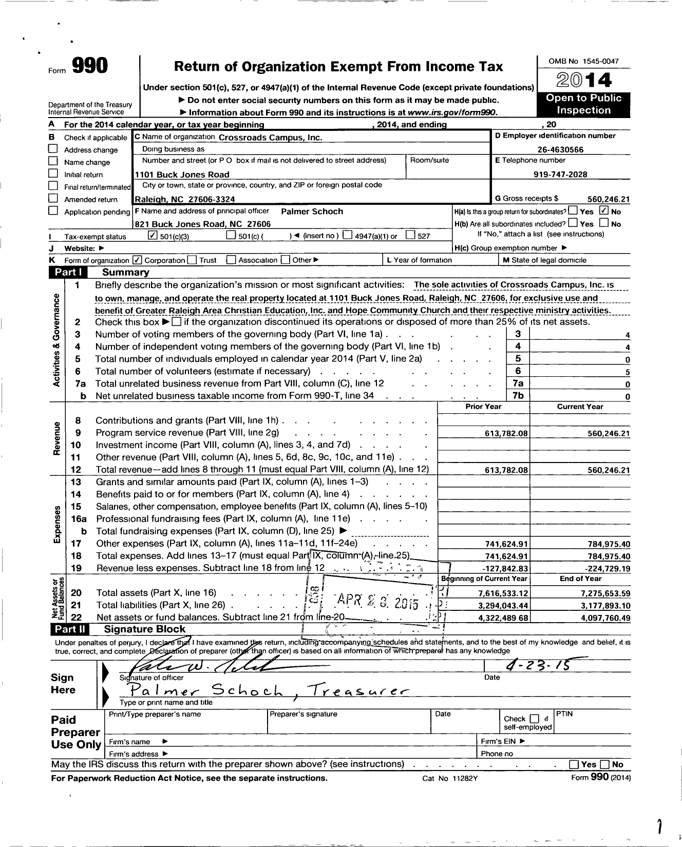 Image of first page of 2014 Form 990 for Crossroads Campus