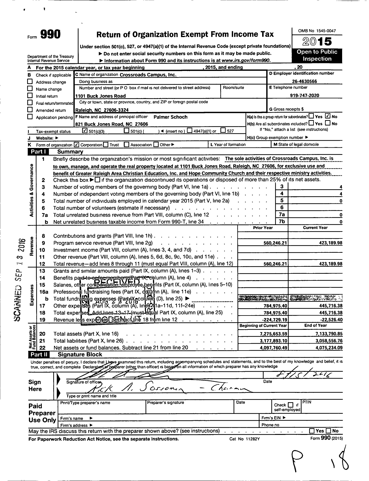 Image of first page of 2015 Form 990 for Crossroads Campus