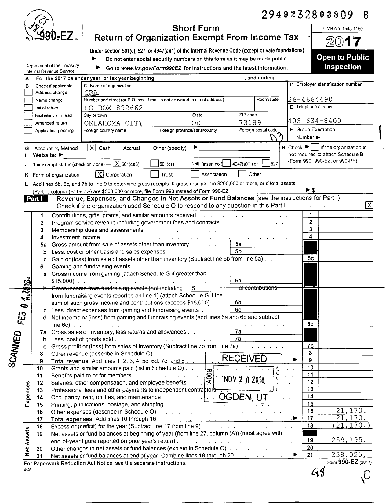 Image of first page of 2017 Form 990EZ for Cross Timbers Riding Assn (CRA)