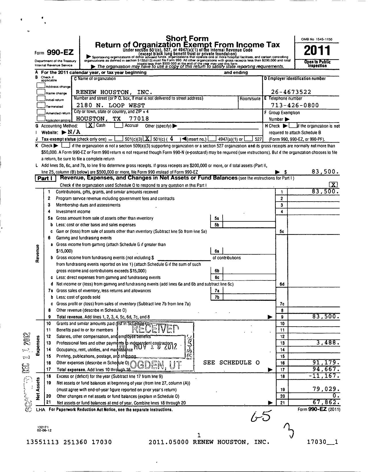 Image of first page of 2011 Form 990EO for Renew Houston