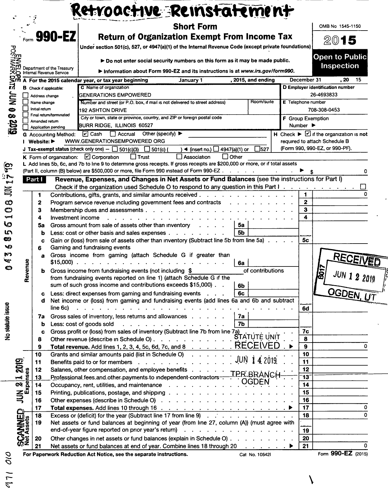 Image of first page of 2015 Form 990EOA for Generations Empowered