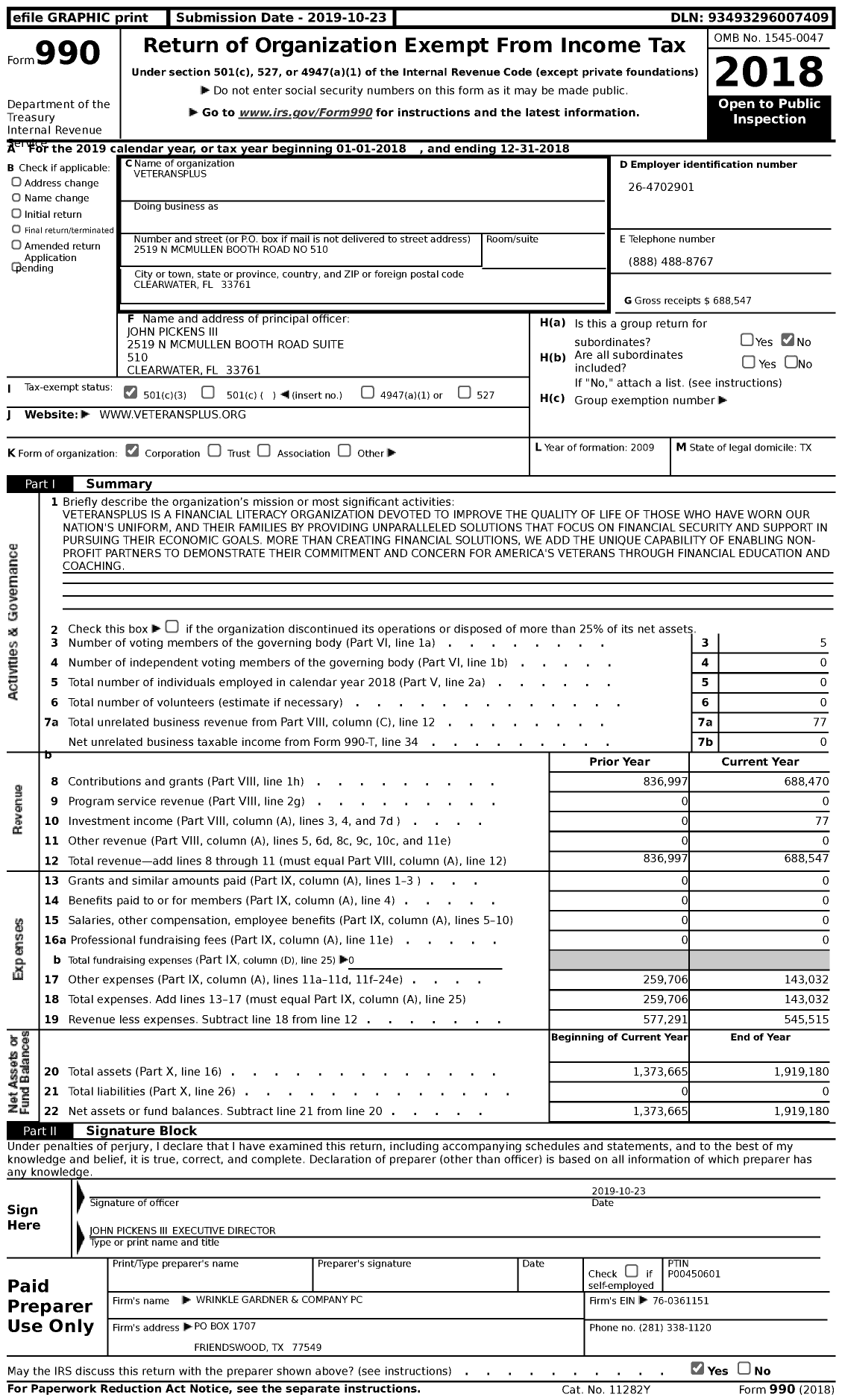 Image of first page of 2018 Form 990 for Coordinated Assistance Network