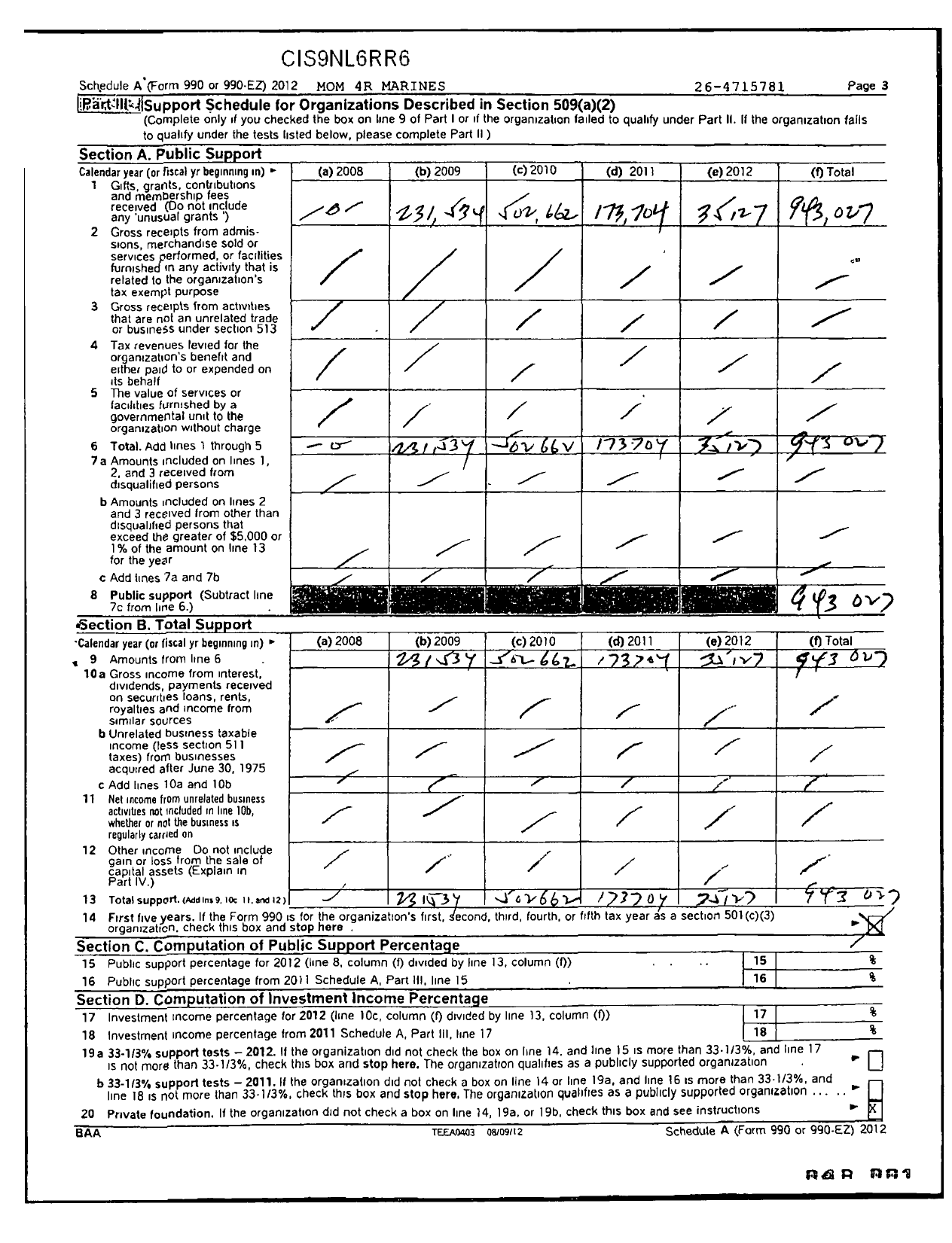 Image of first page of 2012 Form 990ER for America 4R Veterans