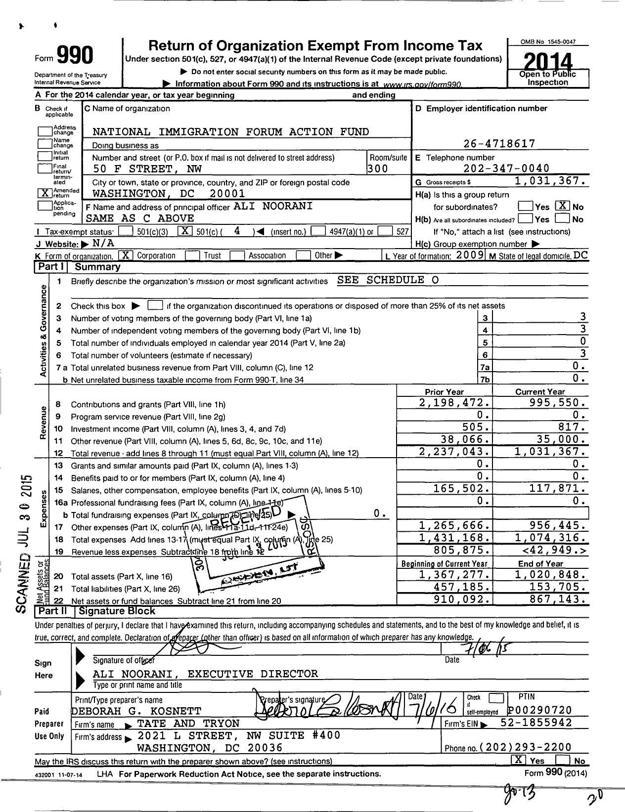 Image of first page of 2014 Form 990O for America Is Better