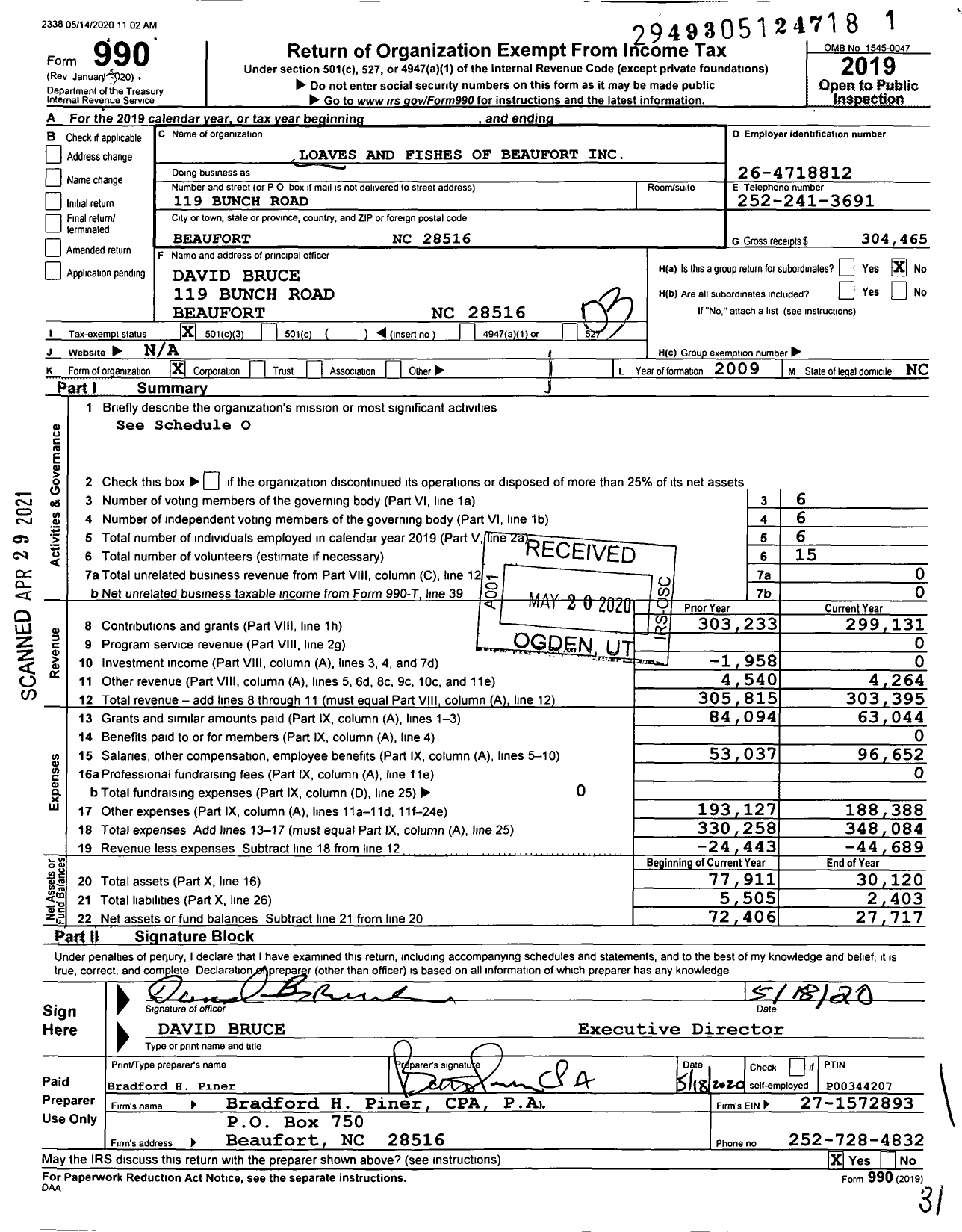 Image of first page of 2019 Form 990 for Loaves and Fishes of Beaufort