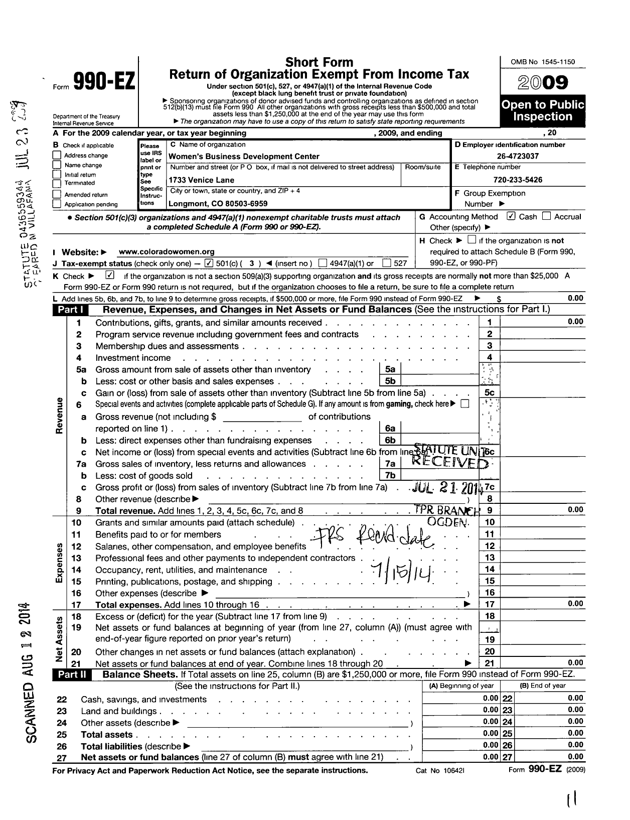 Image of first page of 2009 Form 990EZ for Womens Business Development Center