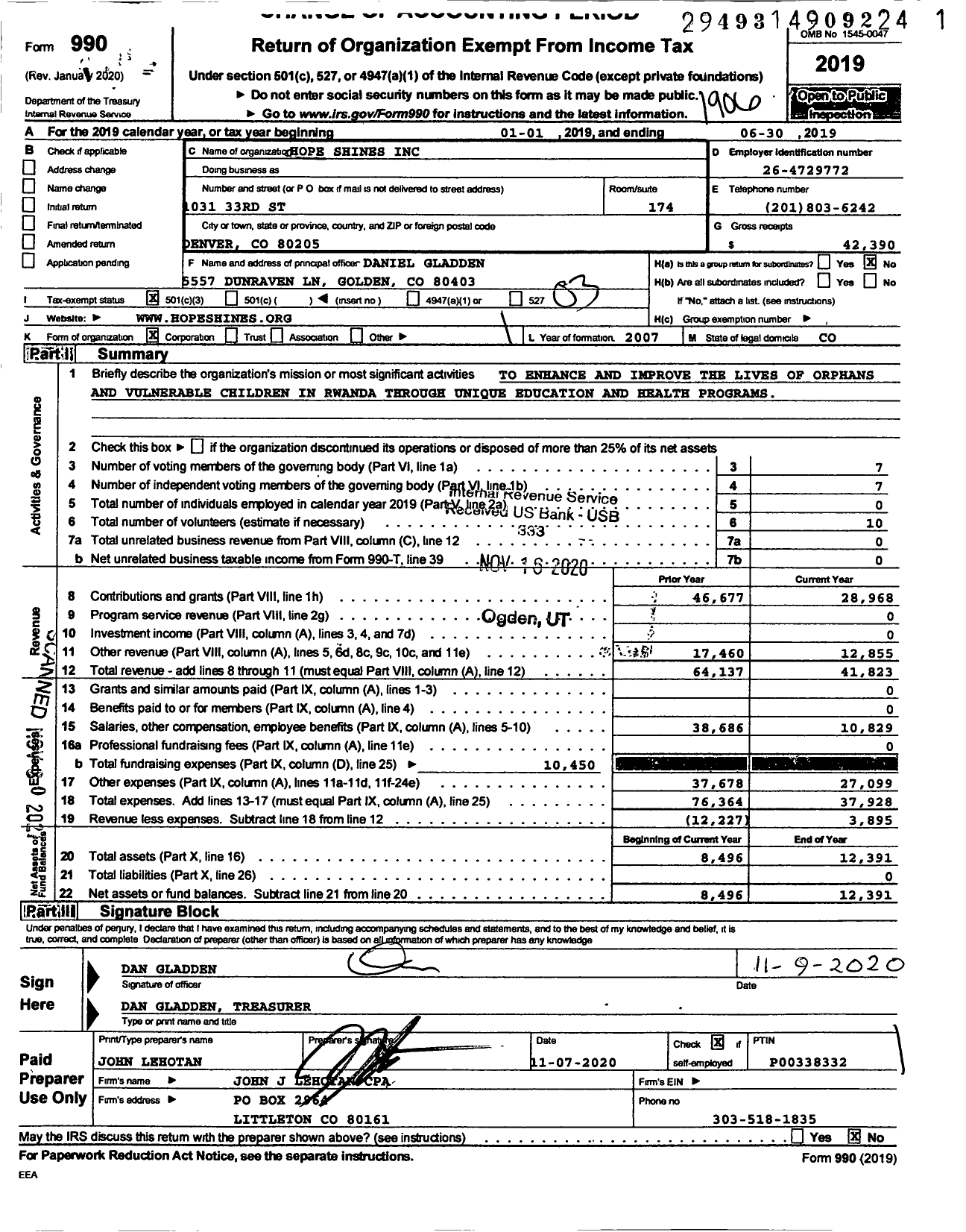 Image of first page of 2018 Form 990 for Hope Shines