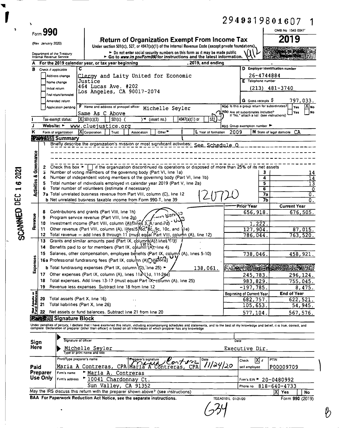 Image of first page of 2019 Form 990 for Clergy and Laity United for Economic Justice